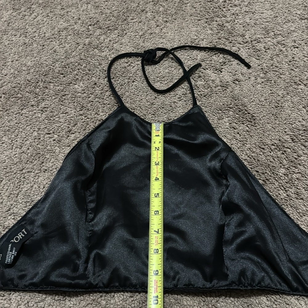 Genuine Leather Halter Top-M-Black with Embroidered Front Detail-Ties-Like New - Picture 14 of 14